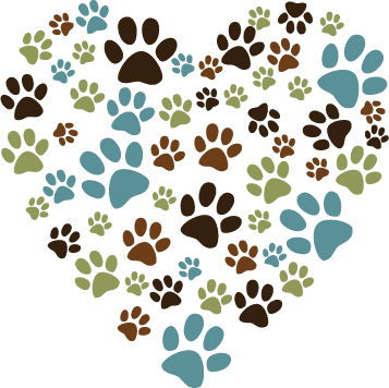 A heart made of colorful paw prints
